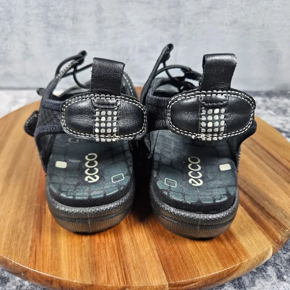 ECCO Jab Toggle Gladiator Sandals Women 38 US 7.5 Black Leather Bungee Fisherman